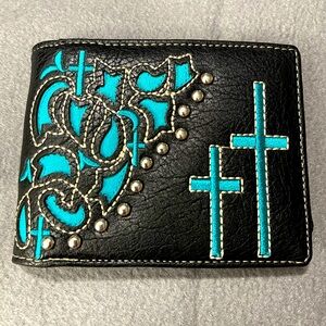 Black & Teal Cross Mens Western Style Bifold Wallet